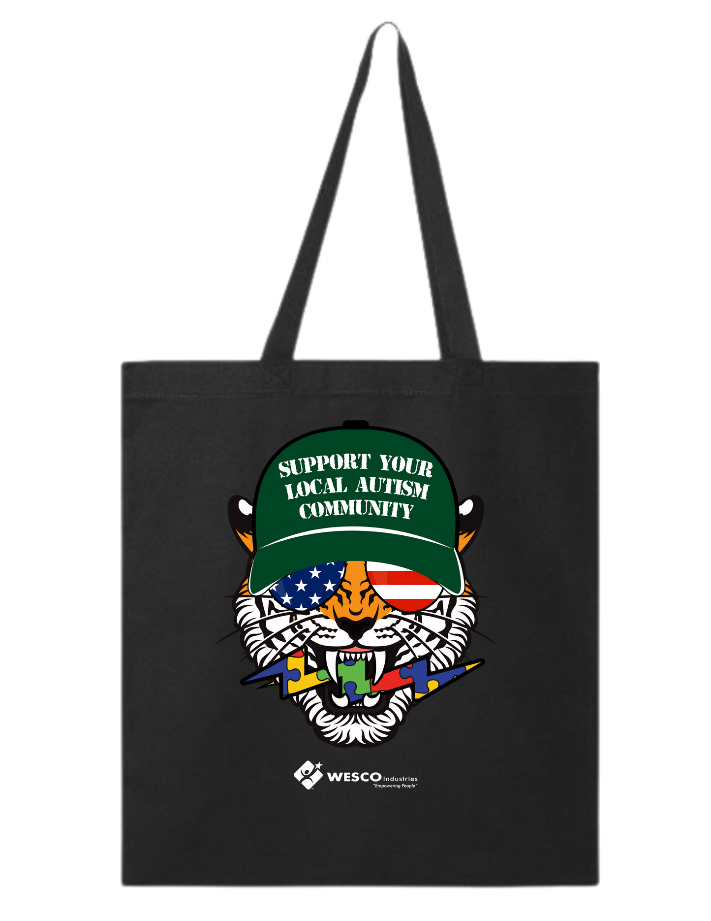 Port Authority Black Cotton Canvas Over the Shoulder Tote - Autism Tiger