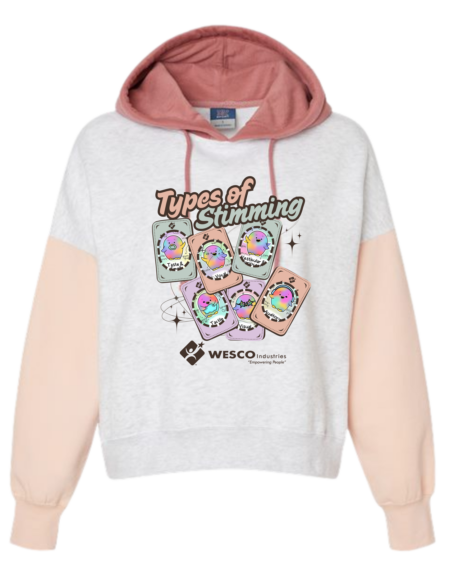 MV Sport - Women's Cameo Pink Sueded Fleece Colorblocked Crop Hooded Sweatshirt - Cards