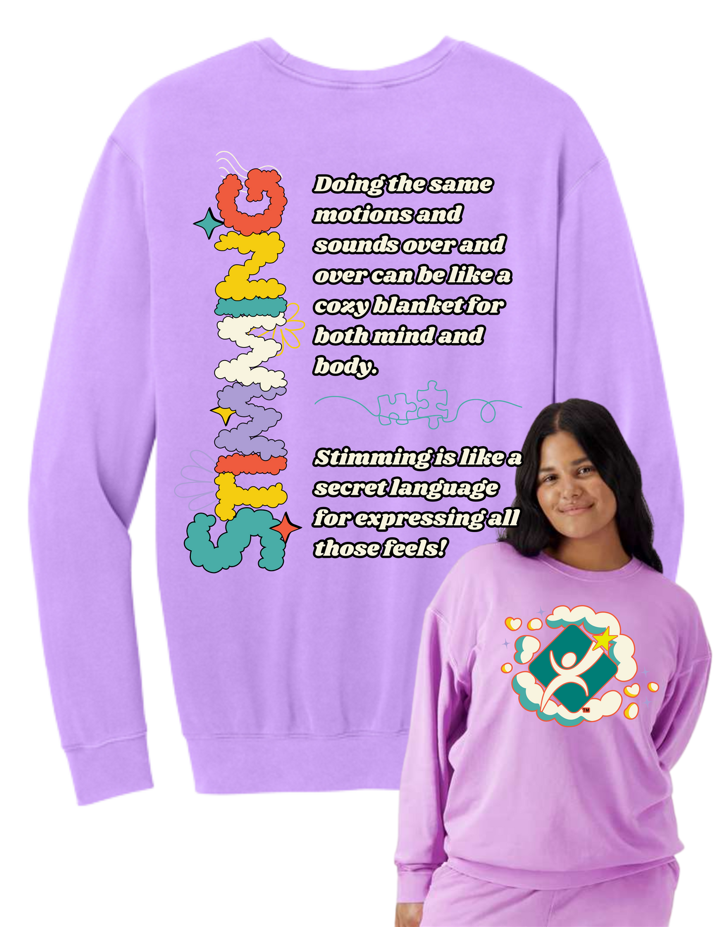 Comfort Colors® Lightweight Neon Violet Crewneck Sweatshirt - Stimming Clouds
