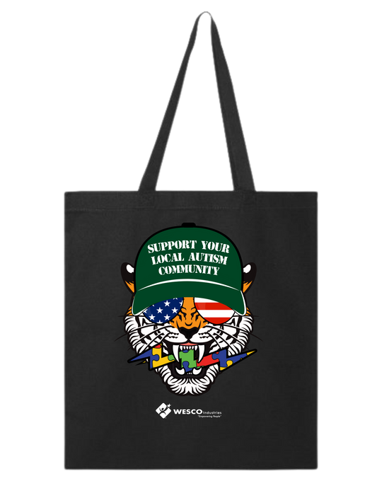 Port Authority Black Cotton Canvas Over the Shoulder Tote - Autism Tiger