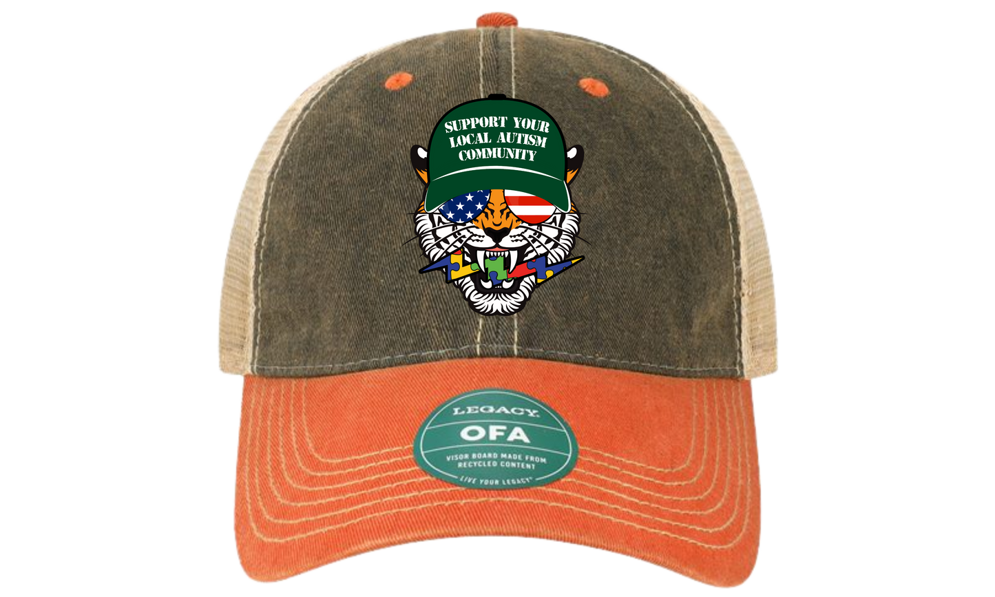 LEGACY - Old Favorite Black/Orange/KhakiTrucker Cap - Autism Tiger