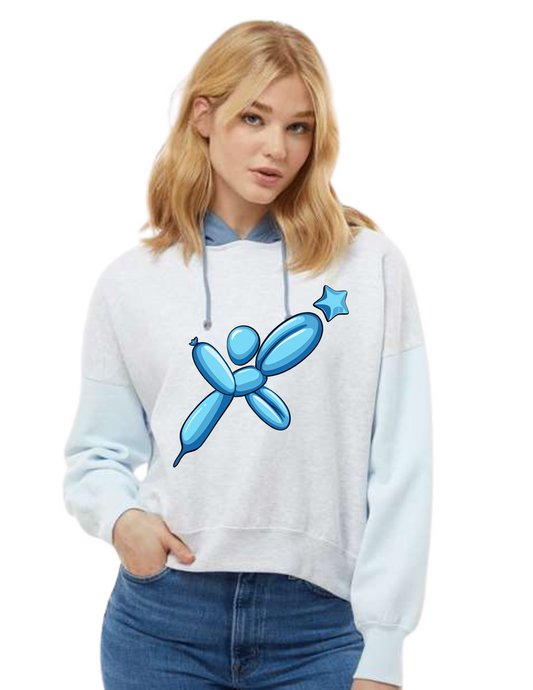MV Sport - Women's Sueded Fleece Colorblocked Crop Hooded Artic Blue Sweatshirt - Balloon