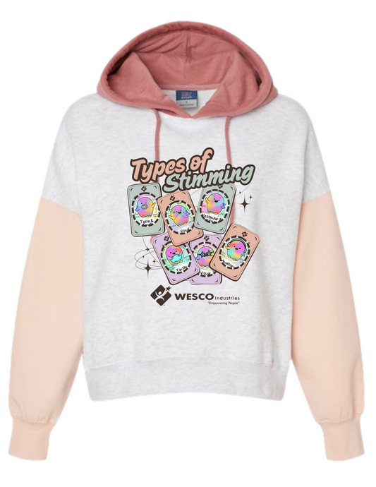 MV Sport - Women's Cameo Pink Sueded Fleece Colorblocked Crop Hooded Sweatshirt - Cards