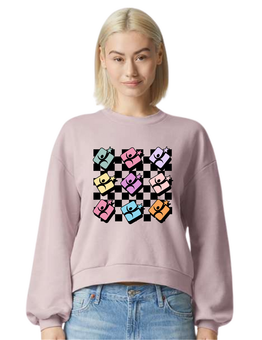 American Apparel - ReFlex Women's Blush Fleece Crewneck Sweatshirt- Checker