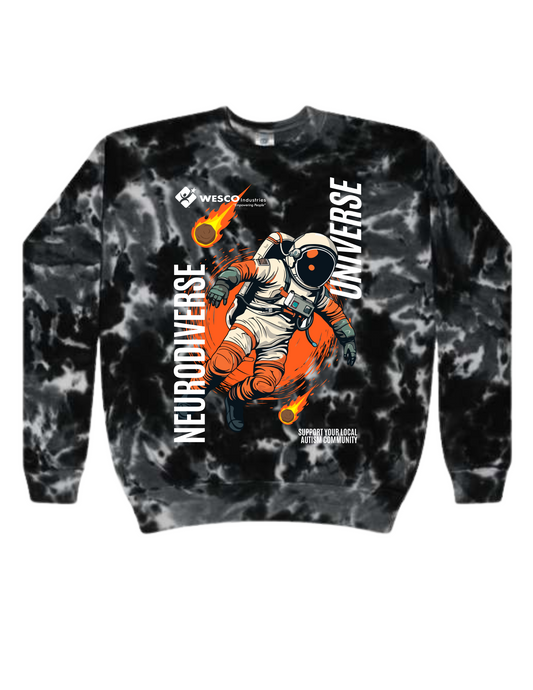 Colortone - Tie-Dyed Multi Black Fleece Crewneck Sweatshirt - Neuro Universe
