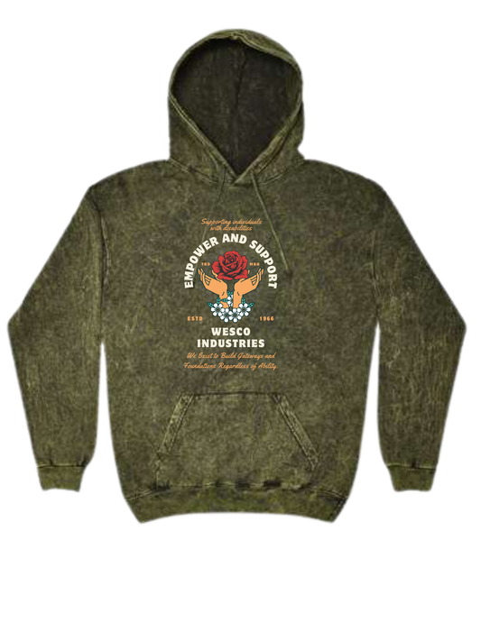 Colortone - Dk Green Mineral Wash Hooded Sweatshirt - Empower Rose