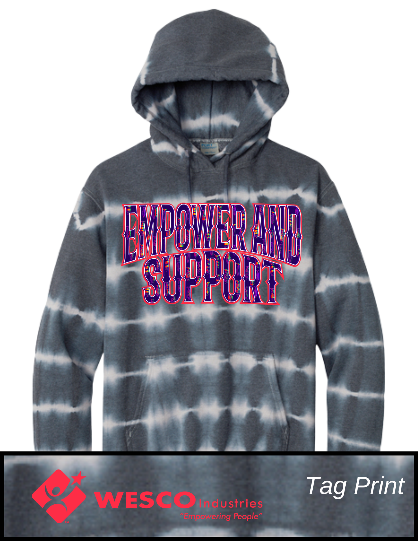 Port & Company ®Allover Stripe Graphite/Lt Grey Tie-Dye Fleece- Empower and Support