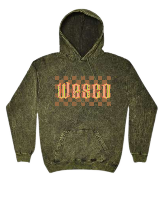 Colortone - Mineral Wash Hooded Dark Green Sweatshirt - Goth Addams Checker