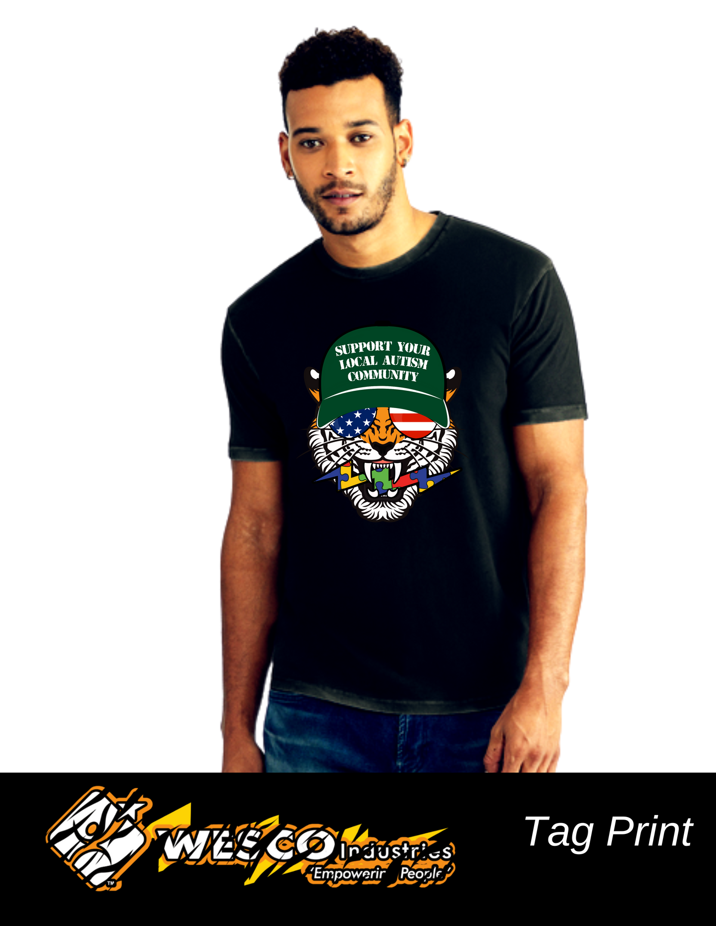 Next Level Apparel® Soft Washed Black Cotton Tee - Support Tiger