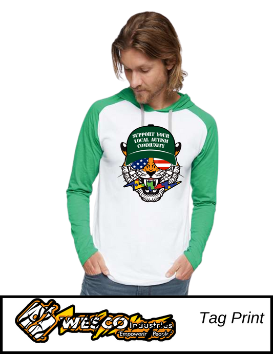 LAT - Fine Jersey Hooded Wt/Gree/Titan Long Sleeve Raglan T-Shirt- Support Tiger