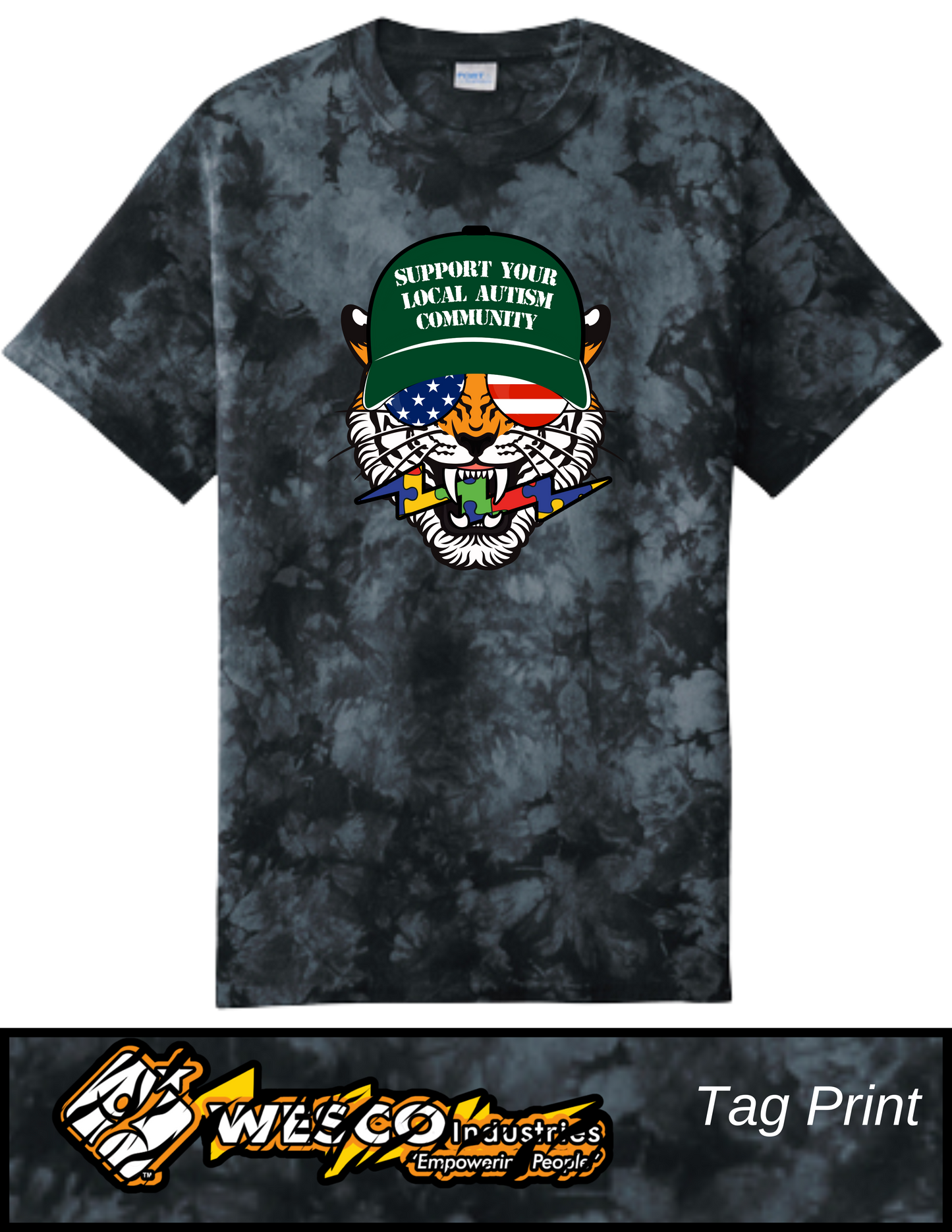 Port & Company ® Crystal Tie-Dye Black Tee - Support Tiger