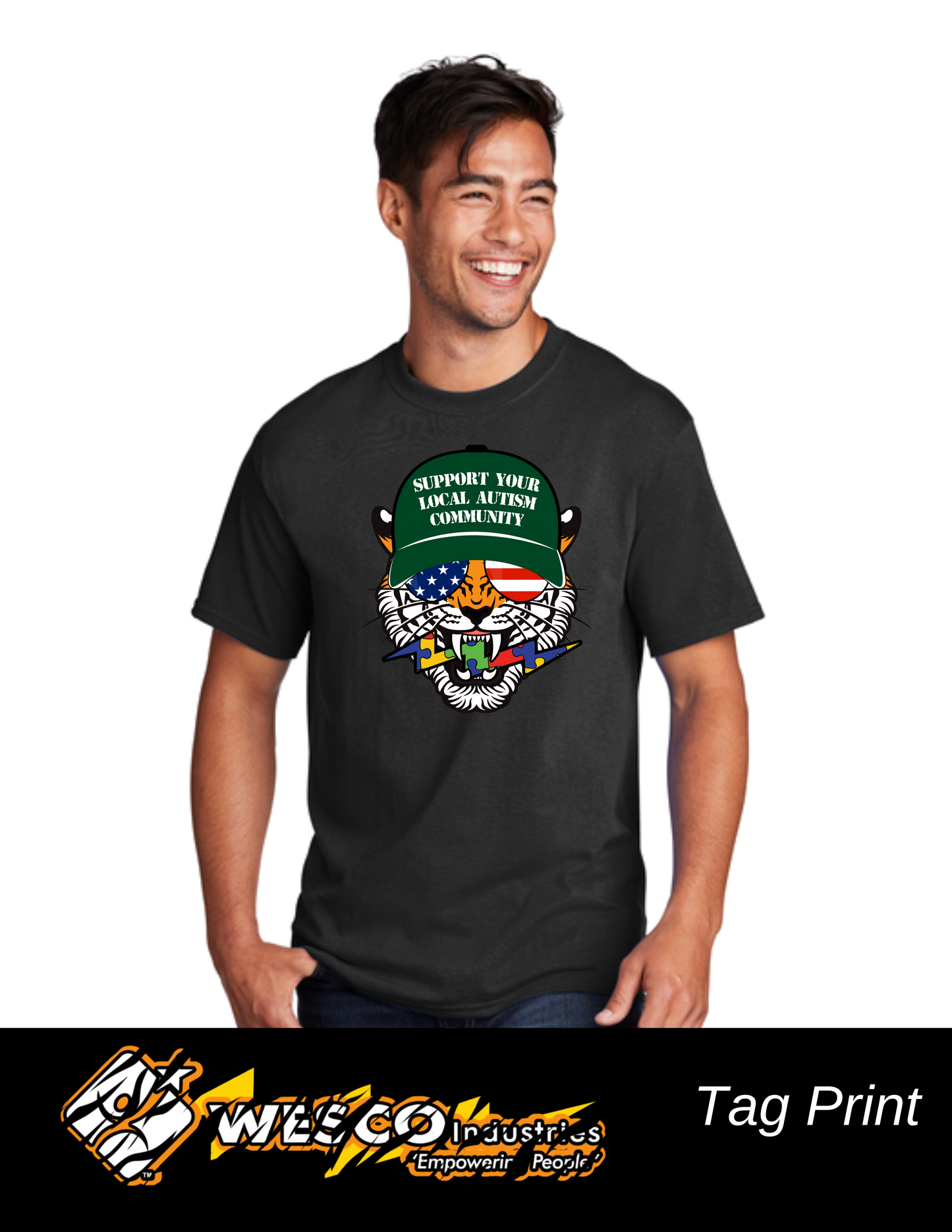Port and Company Jet Black Core Cotton Tee - Support Tiger
