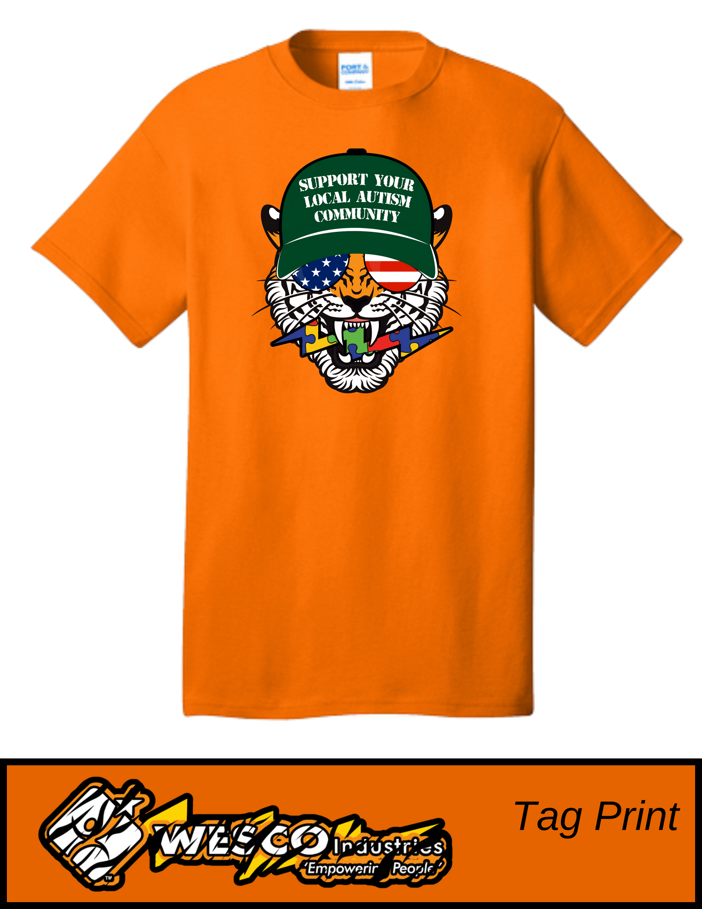 Port and Company Ten Orange Core Cotton Tee - Support Tige