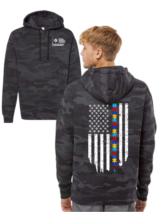 Independent Trading Co. - Heavyweight Black Camo Hooded Sweatshirt - Patriotic
