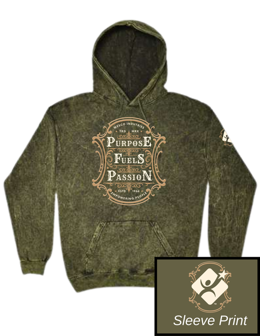Colortone - D Green Mineral Wash Hooded Sweatshirt - Purpose