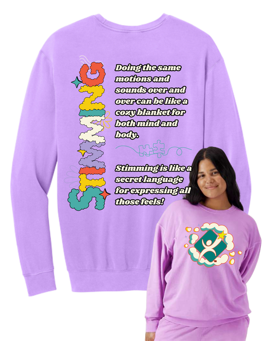 Comfort Colors® Lightweight Neon Violet Crewneck Sweatshirt  - Stimming Clouds